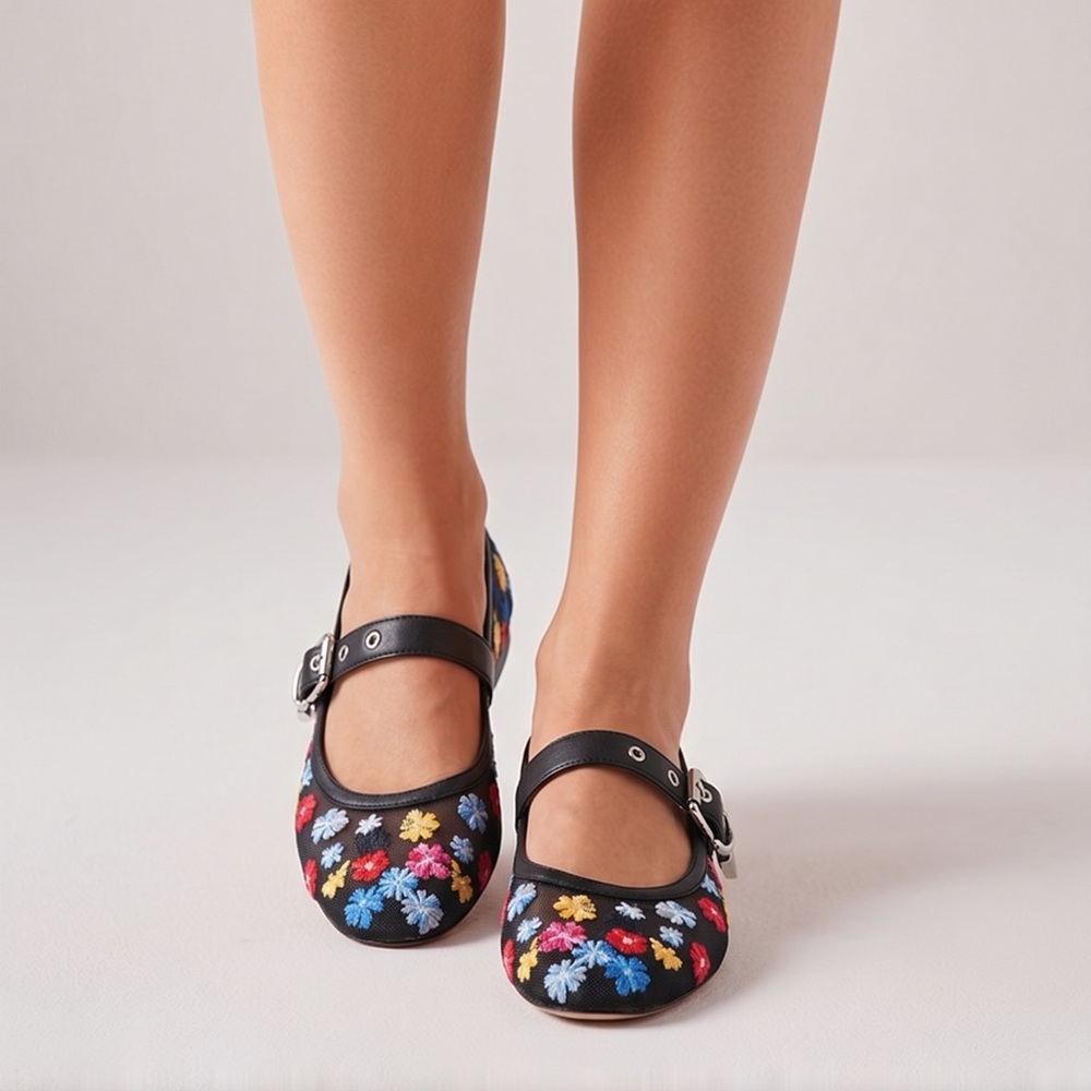 New Without Box – 3.1 Phillip Lim ID Flowerworks Mesh Mary Jane Flats – Black Mu